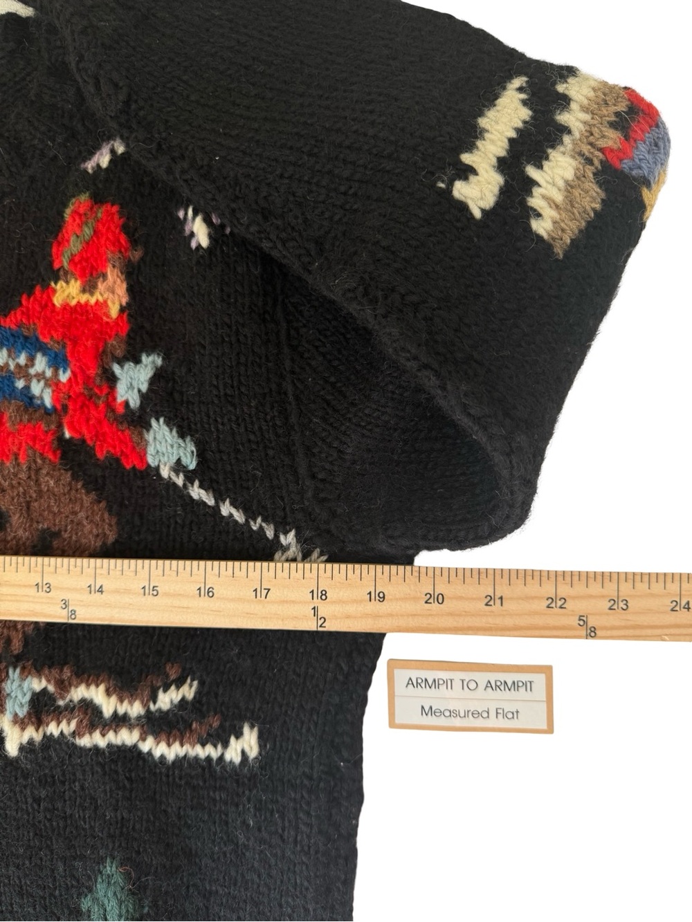 VERY RARE Vintage Ralph Lauren RL83 Hand Knit Skier Winter Wool Sweater Black - Picture 12 of 16